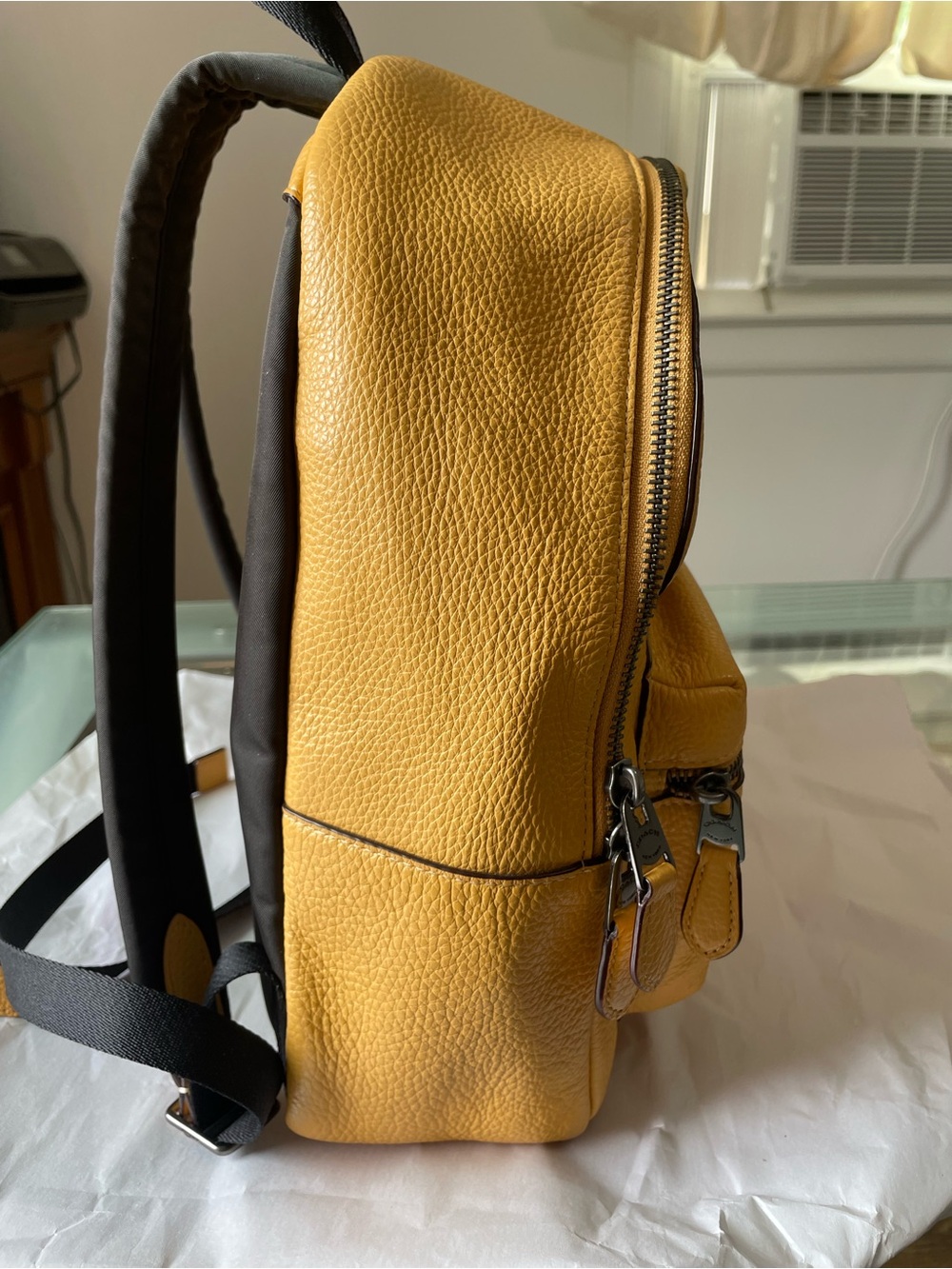 Coach 2020 EUC 100% pebbled leather Medium Charlie backpack in a mustard yellow - Picture 7 of 13